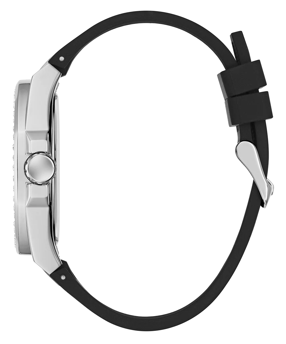 GUESS Mens Black Silver Tone Analog Watch