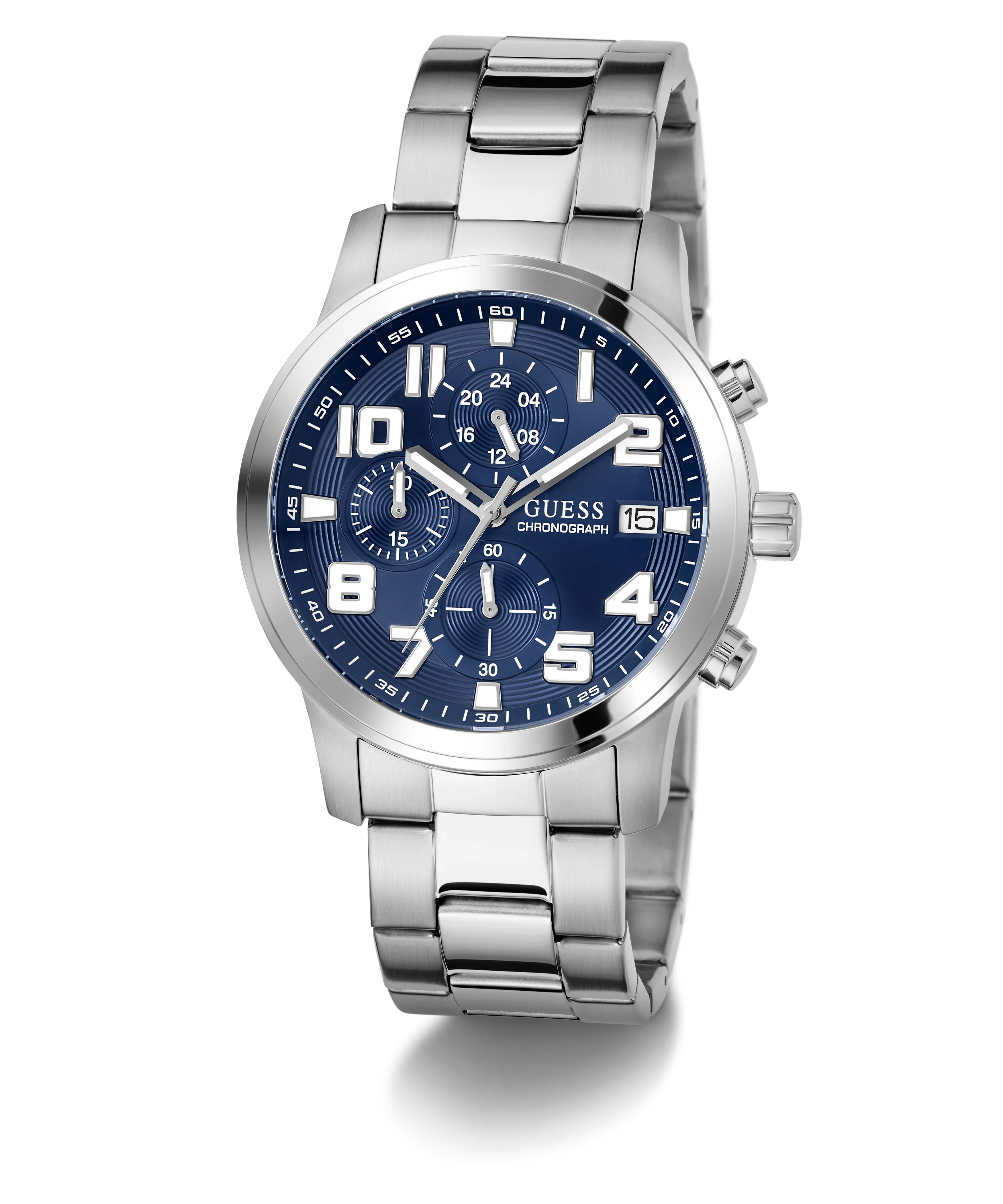 GUESS Mens Silver Tone Chronograph Watch