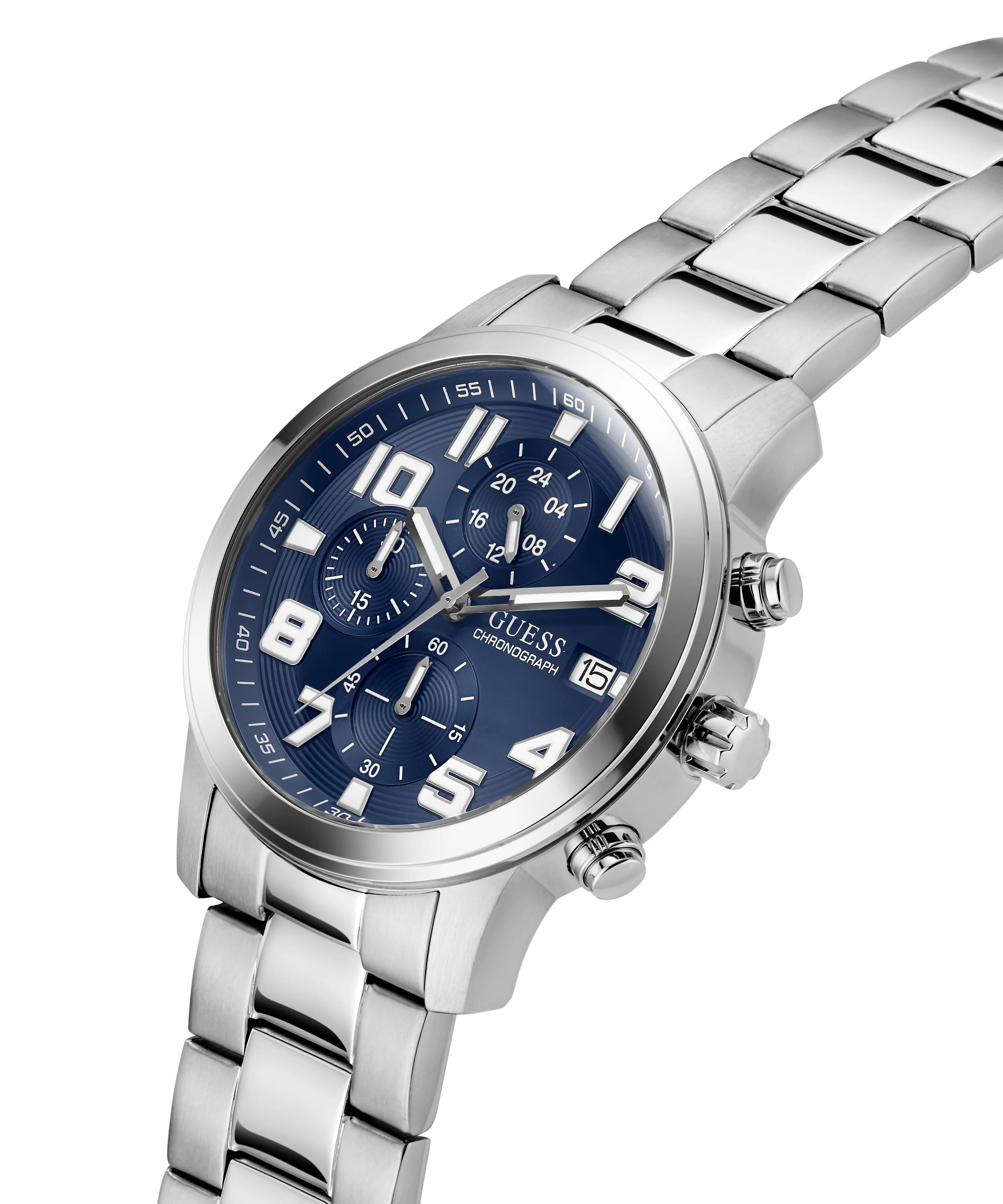 GUESS Mens Silver Tone Chronograph Watch