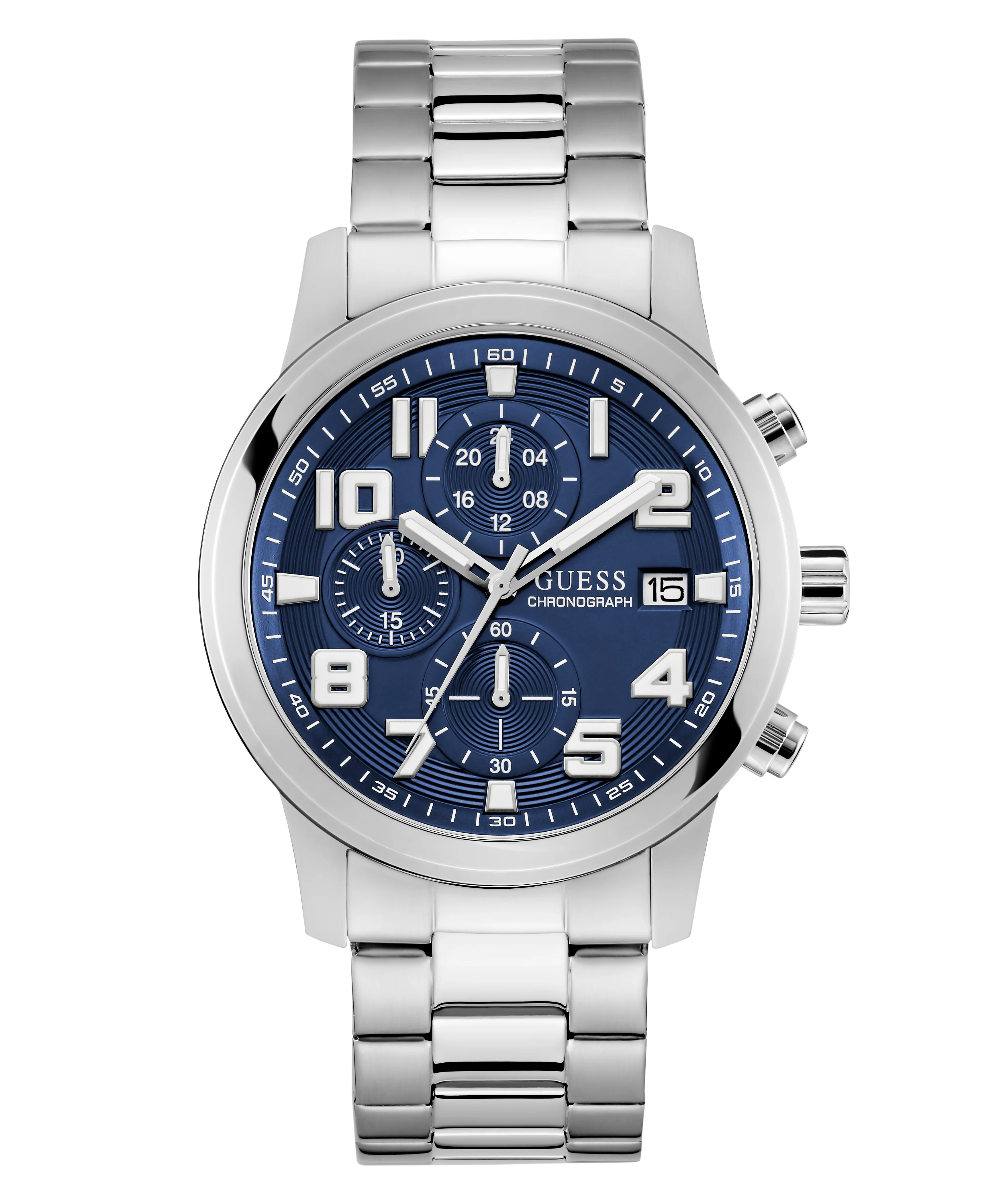 GUESS Mens Silver Tone Chronograph Watch