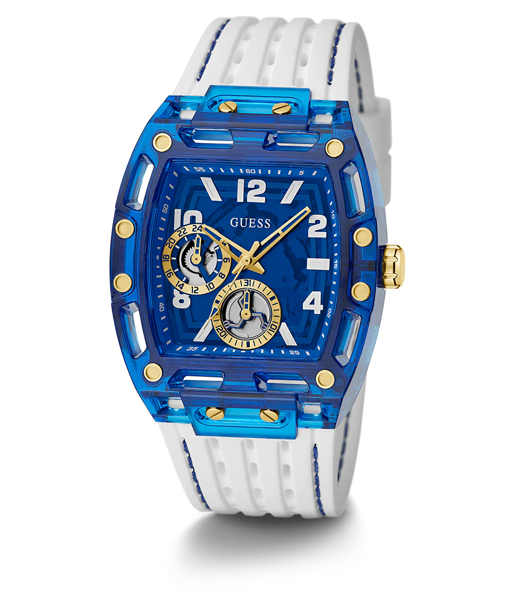 GUESS Mens White Blue Multi-function Watch