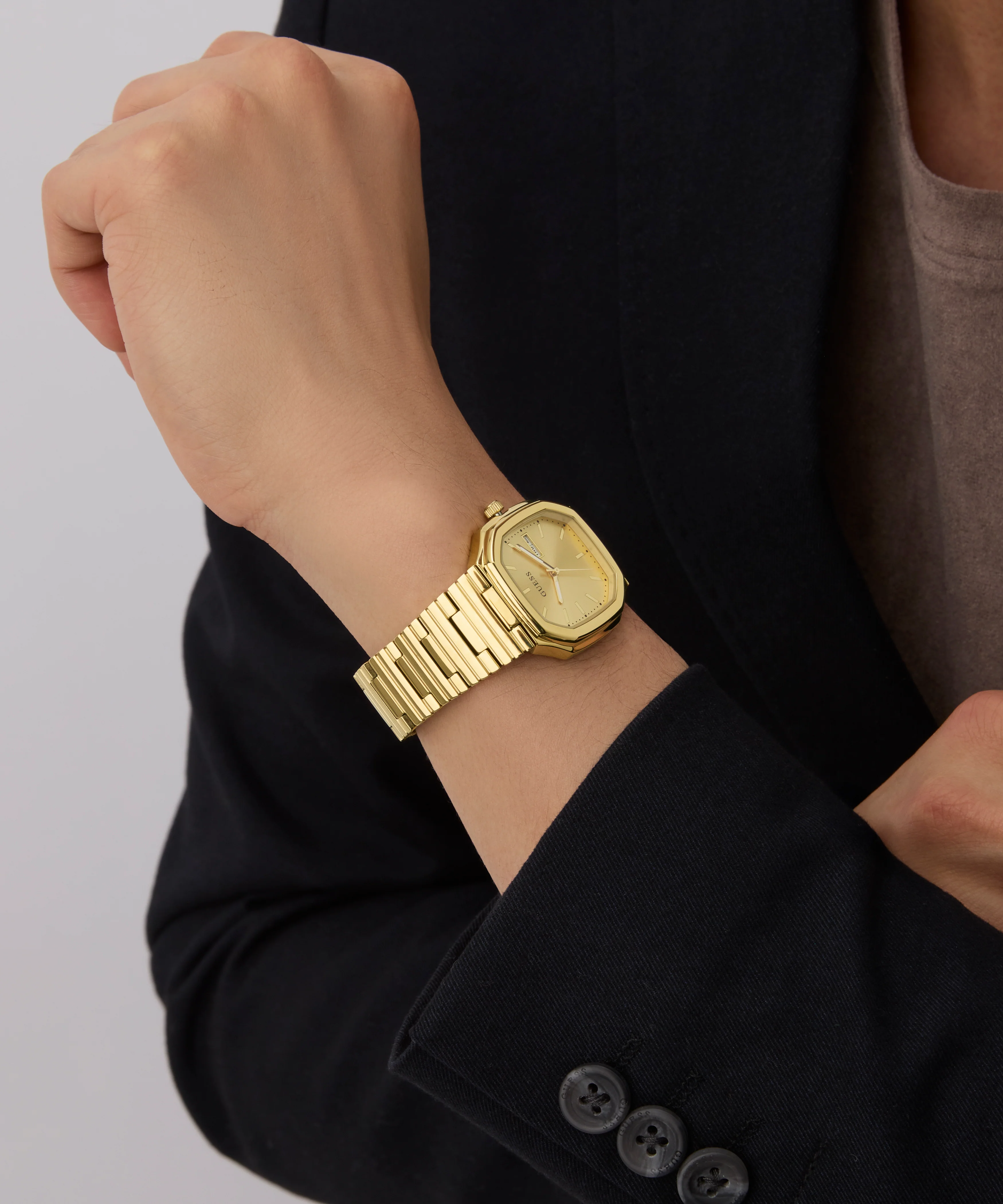 GUESS Mens Gold Tone Date Watch