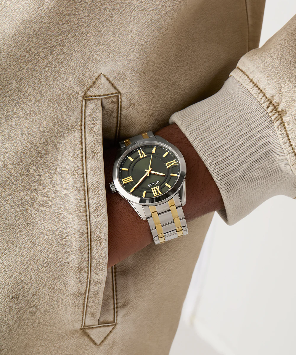 GUESS Mens 2-Tone Silver Tone Analog Watch
